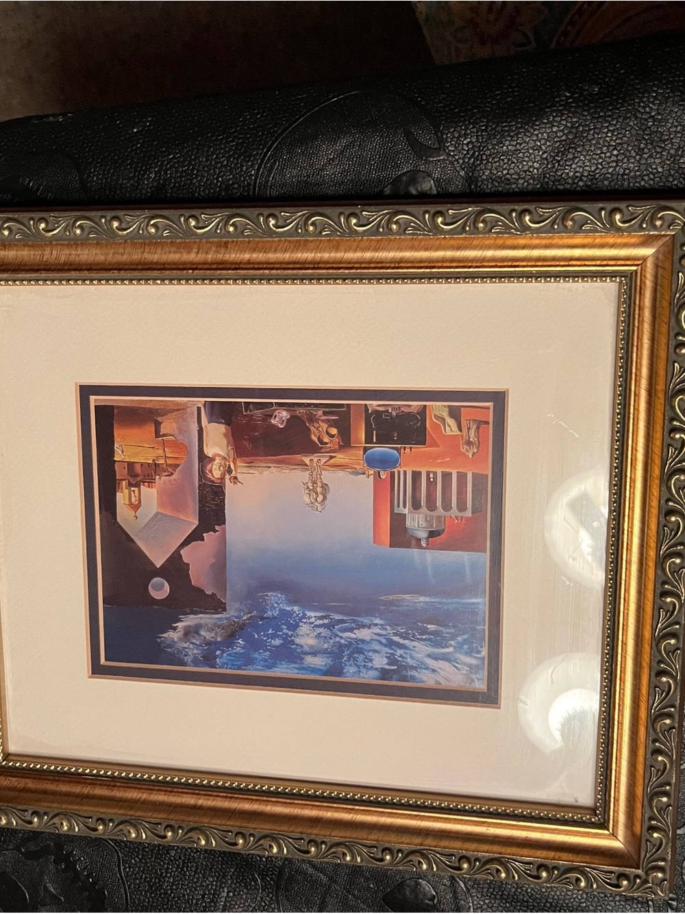 Surreal Coastal Landscape Print in Blue and Gold - Framed Wall Art
